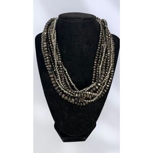 Slate Magnetic Closure Multi-Strand Beaded Necklace